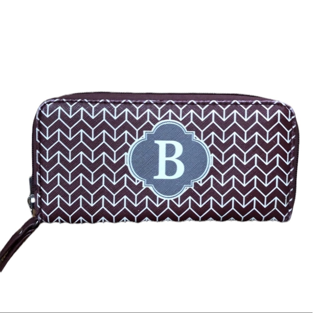 Monogram B wristlet/wallet maroon +white